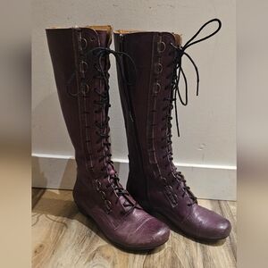 (37) Elegant Spanish Leather Lace-Up Purple Boots for Women